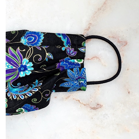 ( 1 LEFT ) ADULT CLOTH FACE MASK_BLACK/BLUE SWIRL - Picture 6 of 9